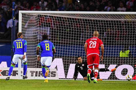 neymar defies laser and scores penalty against tunisia in friendly as brazil star closes in on