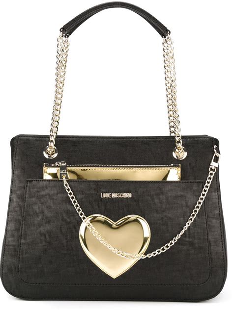 Love Moschino Heart Detail Shoulder Bag In Black Metallic Lyst
