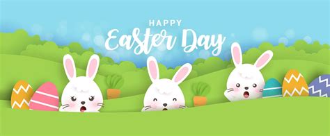 Paper Cut Easter Banner With Rabbits Eggs 834183 Vector Art At Vecteezy