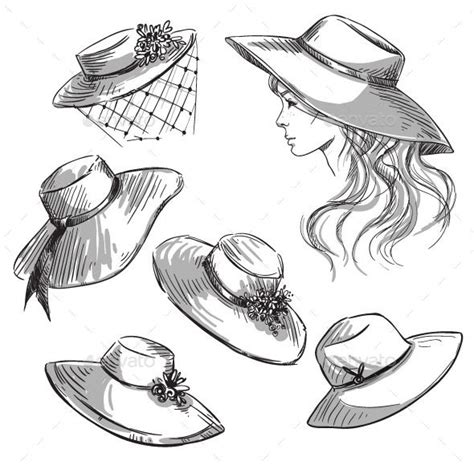 Set Of Hats Drawing Hats Fashion Illustration Girl With Hat
