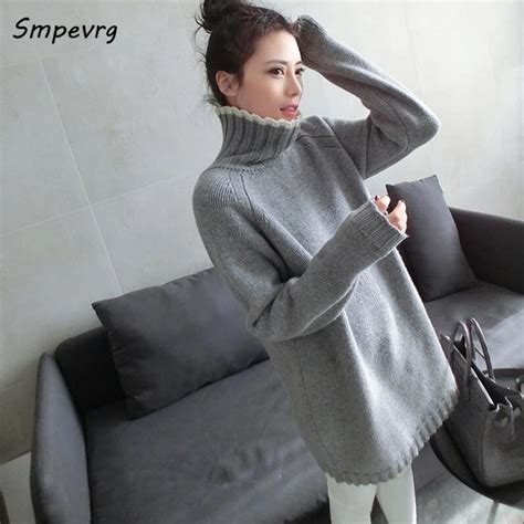 Smpevrg Autumn Winter Casual Long Cashmere Women Sweater Fashion Full Sleeve Turtleneck Knit