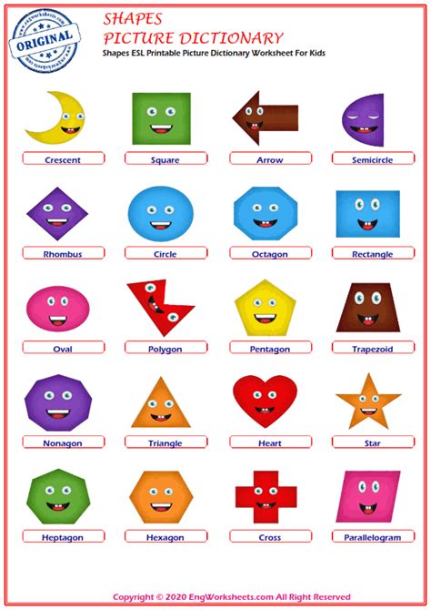Shapes Esl Printable Picture Dictionary Worksheet For Kids Image