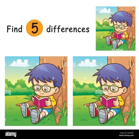 Vector Illustration Of Game For Children Find Differences Boy Stock