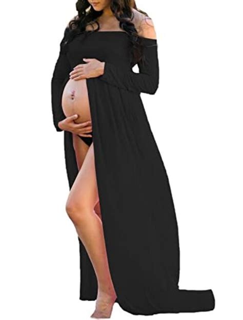 Buy Mommy And Jennie Maternity Dress Off Shoulder Long Sleeve Split Front Chiffon Gown For