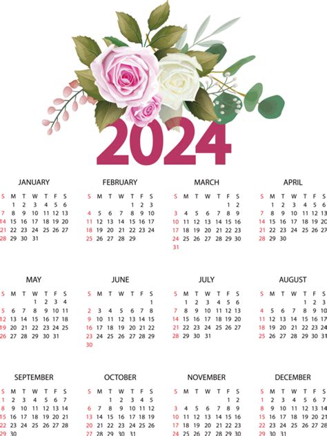 2024 Calendar Calendar Design Flower For 2024 Yearly Calendar 2024