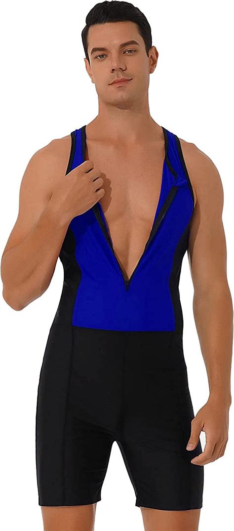 Buy Hansber Men S One Piece Sleeveless Bodysuit Swimsuit Racerback Surfing Wetsuit Wrestling