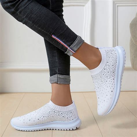 Uk Women Ladies Sparkly Glitter Sneakers Casual Slip On Trainers Sock