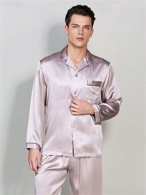 22 momme high quality classic silk pajamas set with contrast piping for men