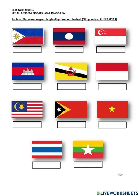 Bendera Negara Asia Tenggara Worksheet Colorful Backgrounds Negara Riset