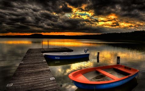 Sunset Landscapes Nature Ships Pier Hdr Photography Wallpaper