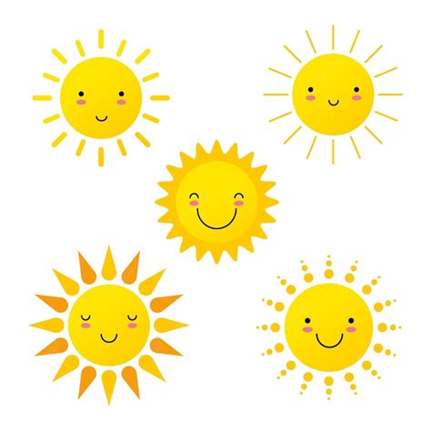 Premium Vector Cute Suns Sunshine Emoji Smiling Faces Vector Graphic