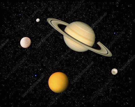 Saturn And Some Of Its Moons Stock Image R3000112 Science Photo