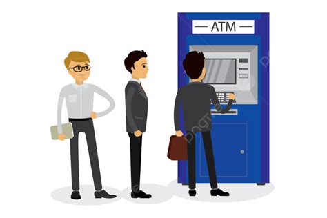 Atm Machine Vector Hd Images People Stand At The Atm Cash Machine