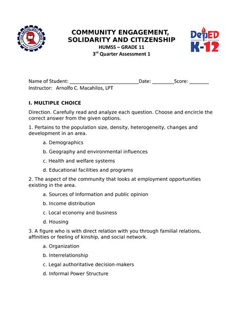 Cesc Assessment 1 Exam Community Engagement Solidarity And