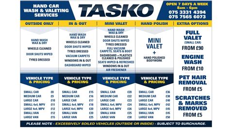 Prices do not include tax. Car Wash & Valeting Harrow: Price List