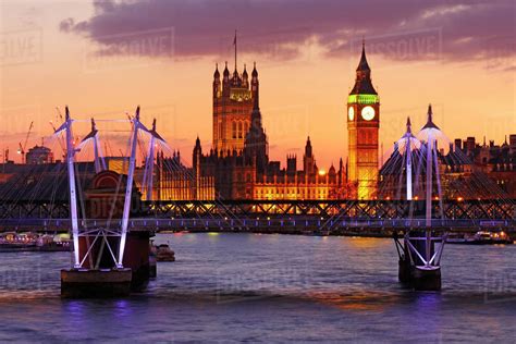 Skyline Of London At Dusk With Big Ben And Houses Of Parliament