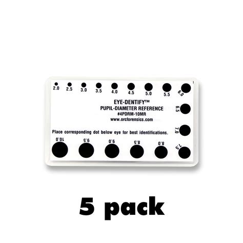 Eye Pupil Size Cards Pupil Diameter Reference 5 Pack