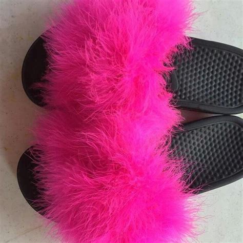 Nike Fur Slides Pink By Fancyfurslippers On Etsy