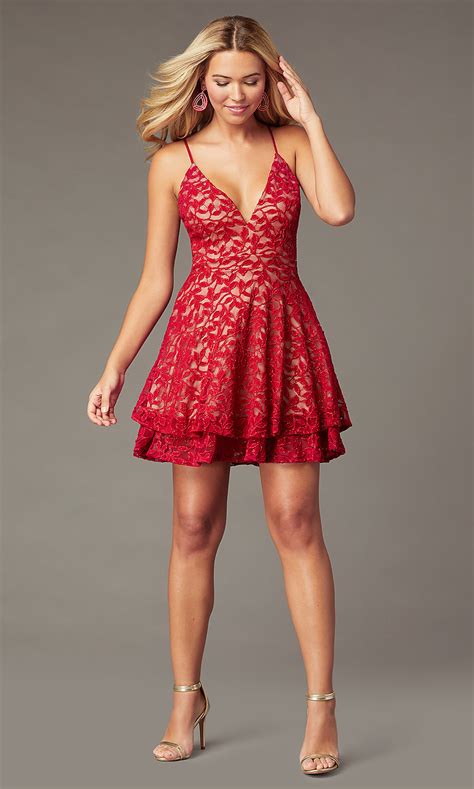 Glitter Lace Red Short A Line Homecoming Dress