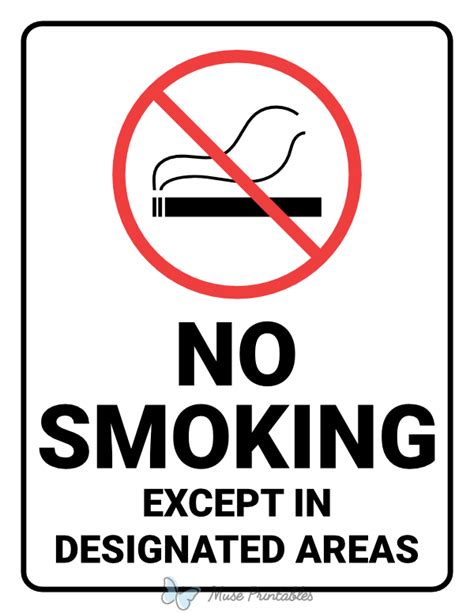 Printable No Smoking Except In Designated Areas Sign