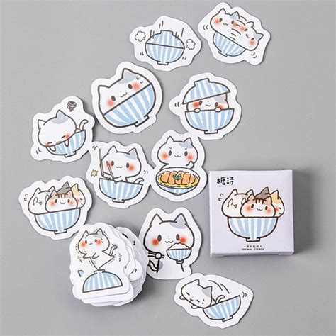 45 Pcslot Cute Kawaii Cat Paper Decorative Adhesive Stickers Cartoon Diy For Diary Ablum