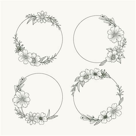 Free Vector Engraving Hand Drawn Floral Wreath Collection