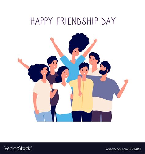 Happy Friendship Day Young People Group Hugging Vector Image