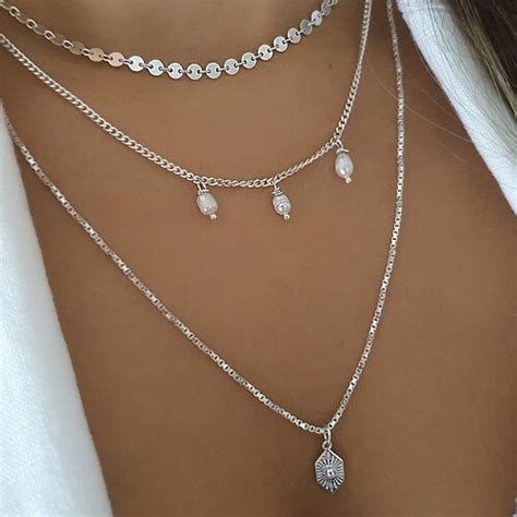 Sterling Silver Layered Necklace Set Dainty Layered 925 Etsy