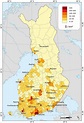 Finlands befolkning karta - Finland befolkningstäthet karta (Norra ...