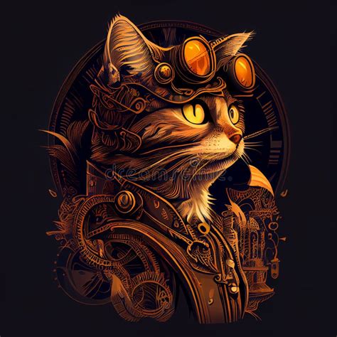 Cute Cat In Steampunk Style Concept Art Ai Generated Stock