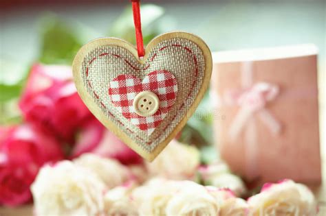 Handmade Gift Box, Paper Roses. Red Heart. Stock Photo ...