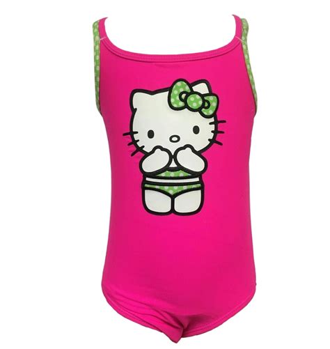 Hello Kitty Kids Girls Toddlers Swimwear One Piece Swim Suit Pink Green
