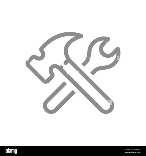 Wrench And Hammer Crossed Line Vector Icon Spanner Settings Outline