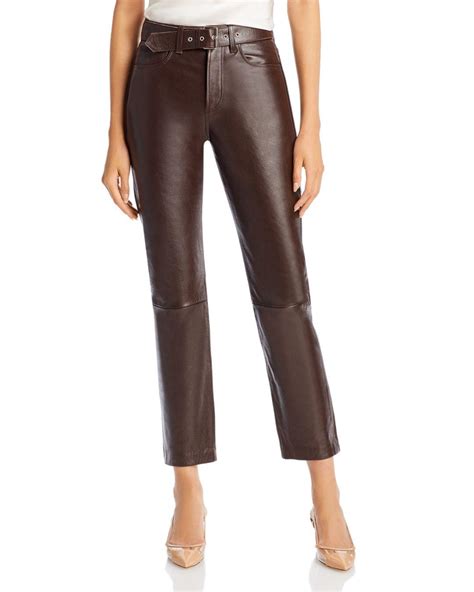 Anine Bing Connor Belted Cropped Leather Pants In Dark Brown Brown