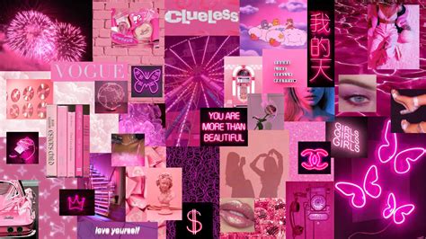 Pink Baddie Aesthetic Collage Wallpaper Laptop Canvas Isto