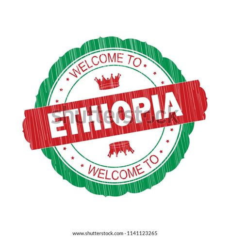 Welcome Ethiopia Flag Stamp On White Stock Vector Royalty Free
