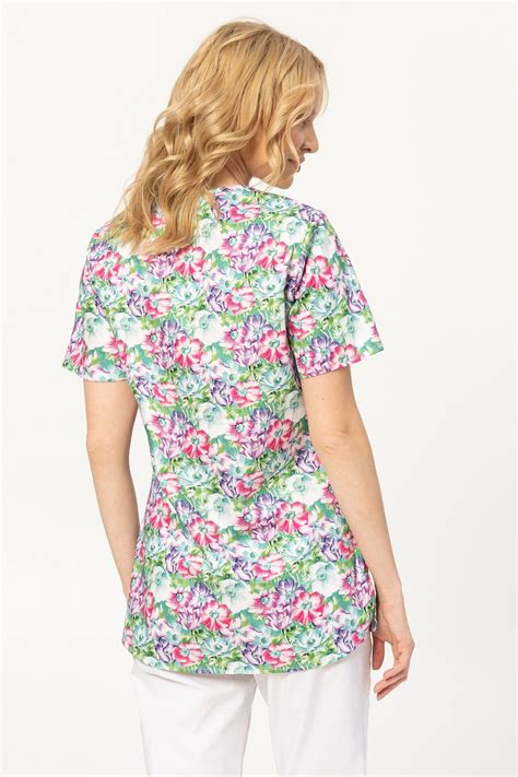 100 Cotton Scrubs Top Flower Pattern Bn3 Medical Clothes Colormed