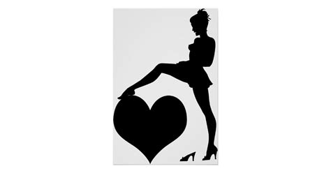 Pinup Girl Stepping On Heart Silhouette Art Poster