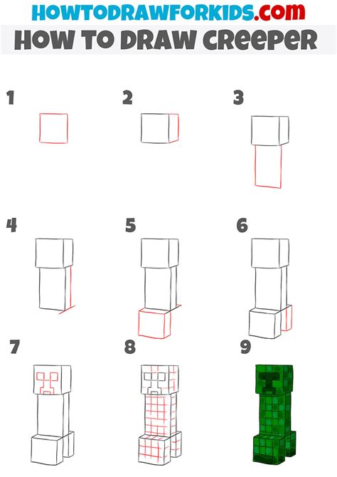 How To Draw A Creeper From Minecraft Step By Step Drawing Guide By My