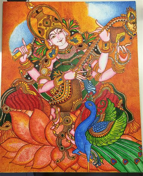 Saraswathi Goddess Of Learning Kerala Mural Painting Mural