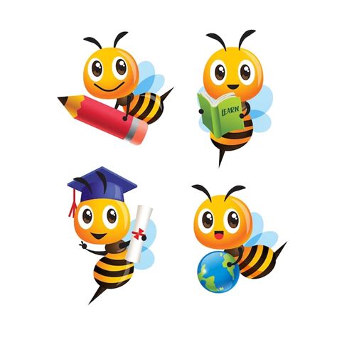 Premium Vector Collection Set Of Cartoon Cute Bee Back To School With