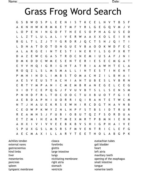 Grass Frog Word Search Wordmint