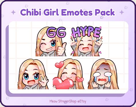 Twitch Emotes Cute Chibi Streamer Girl Blonde Hair Blue Etsy Uk