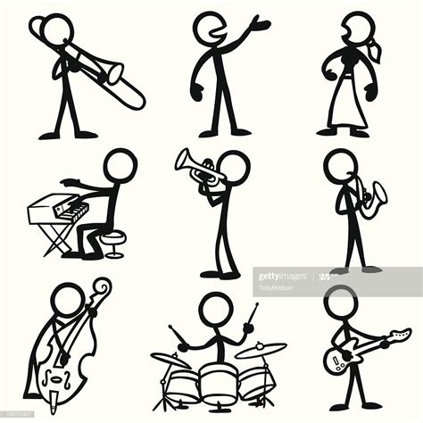 Stick Figure People Jazz Musicians Playing A Variety Of Instruments