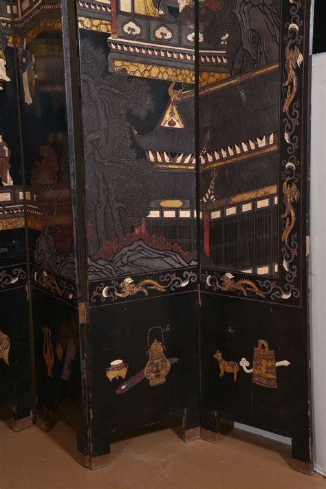 Chinese Black Lacquered Eight Panel Screen At 1stdibs