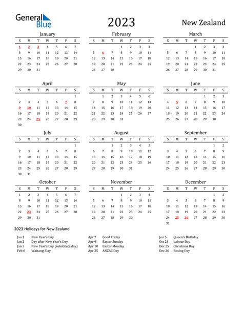 2023 New Zealand Calendar With Holidays Free Printable 2023 Calendar