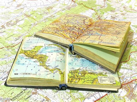 Two Opened Old Atlas Book On The Spread Map Stock Photo Download
