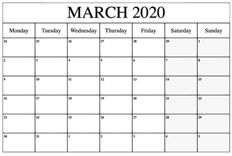 35 Free Fillable Calendar For March 2020 Printable Editable Template