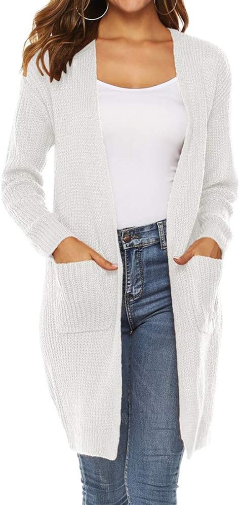 Akqithjk Damen Long Cardigans Sweater Wei Langarm Strickpullover