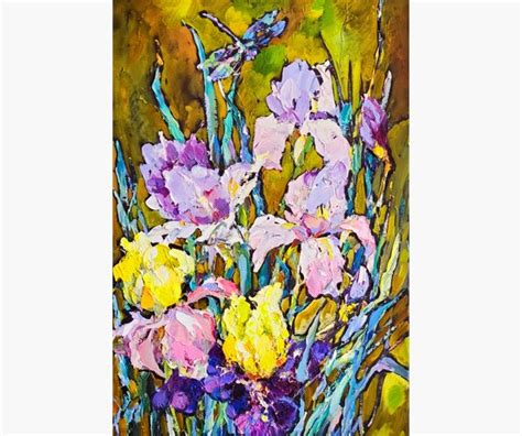 Irises Abstract Flowers Original Oil Painting Canvas Artwork Etsy